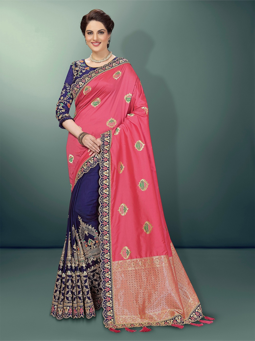 

Trendmalls Ethnic Motifs Embroidered Silk Blend Saree, Pink