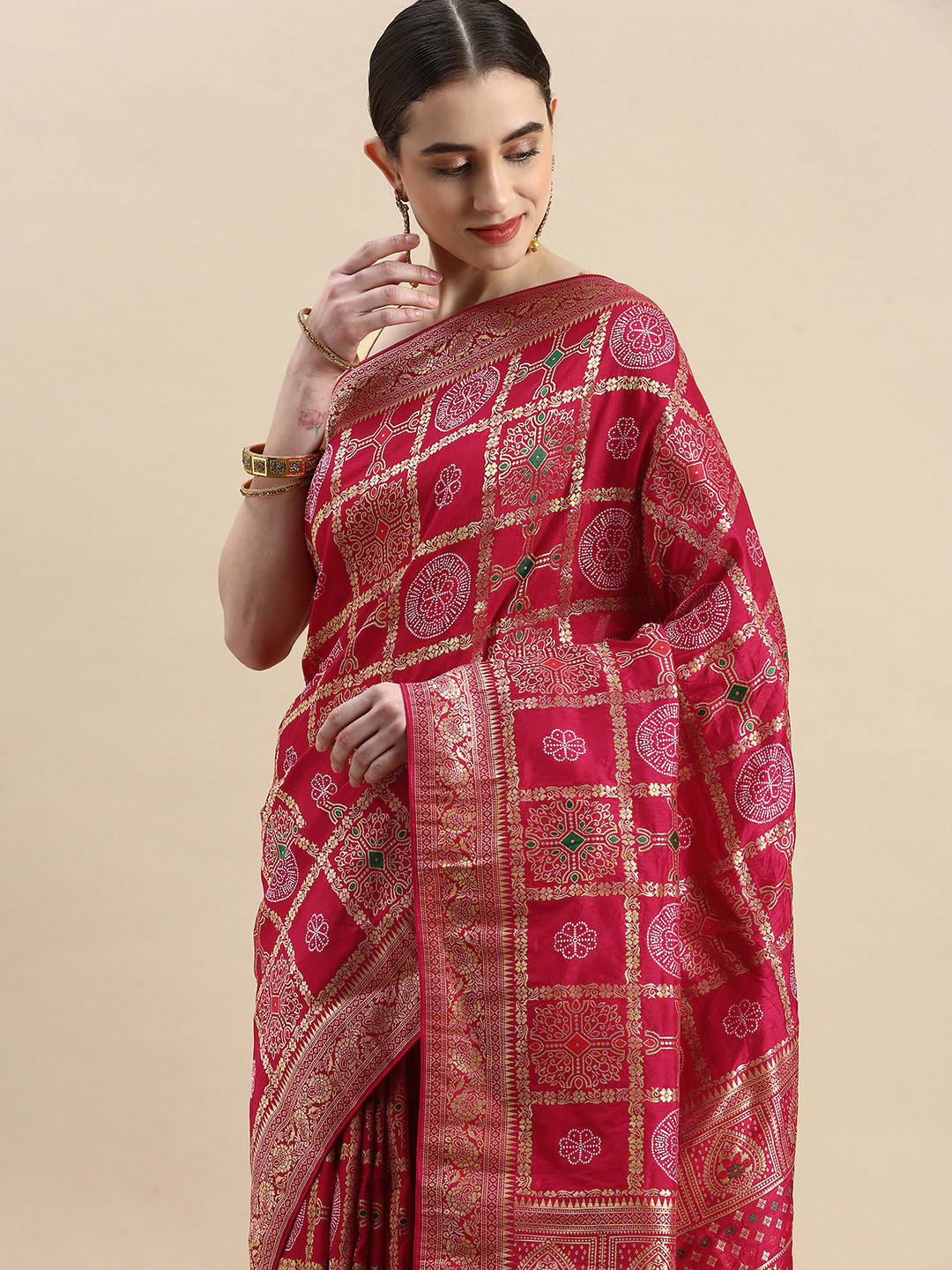 

APPLIX STYLE Pink & Gold-Toned Ethnic Motifs Zari Pure Silk Banarasi Saree