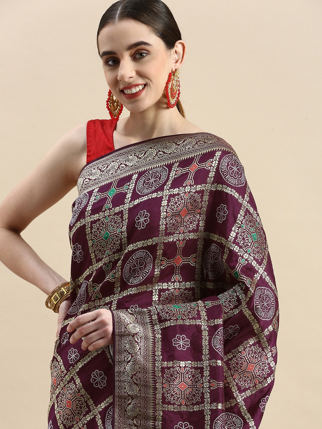 

APPLIX STYLE Purple & Gold-Toned Ethnic Motifs Zari Pure Silk Banarasi Saree