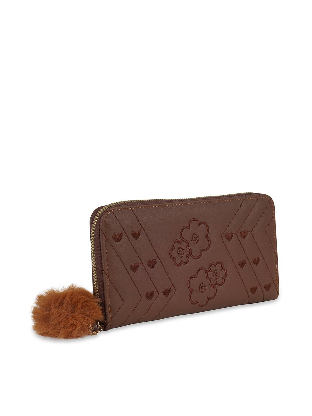 

Kanvas Katha Women Woven Design PU Zip Around Wallet, Brown