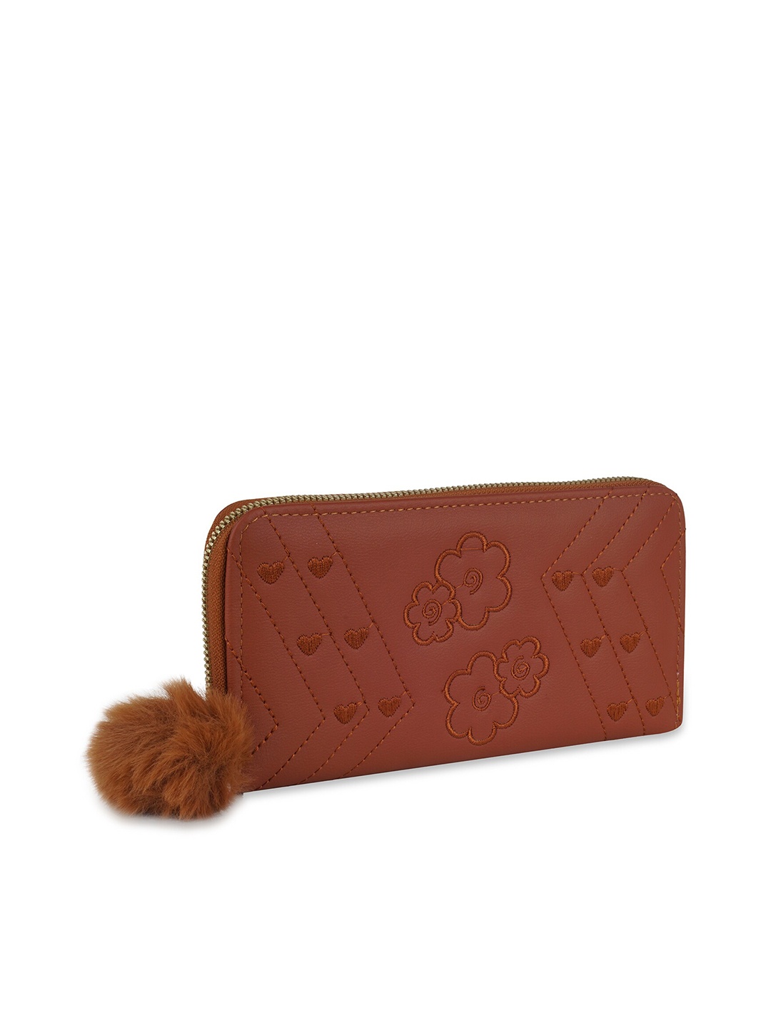 

Kanvas Katha Women Floral PU Zip Around Wallet, Tan