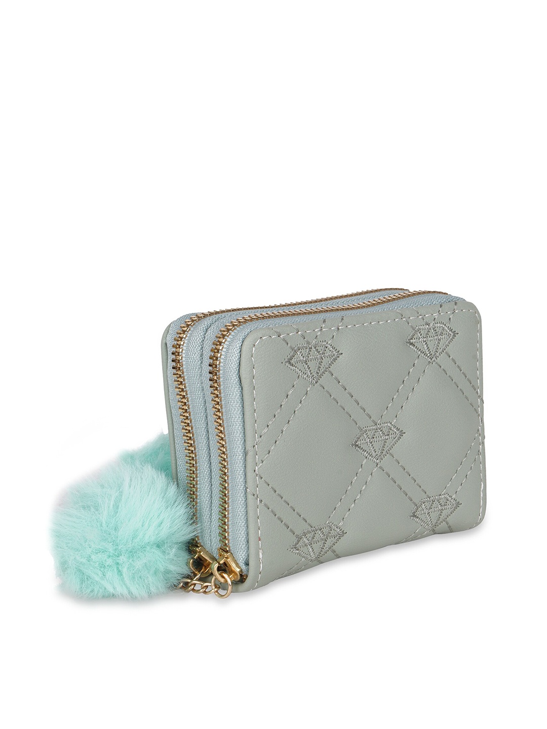 

Kanvas Katha Women Geometric Textured PU Zip Around Wallet, Green