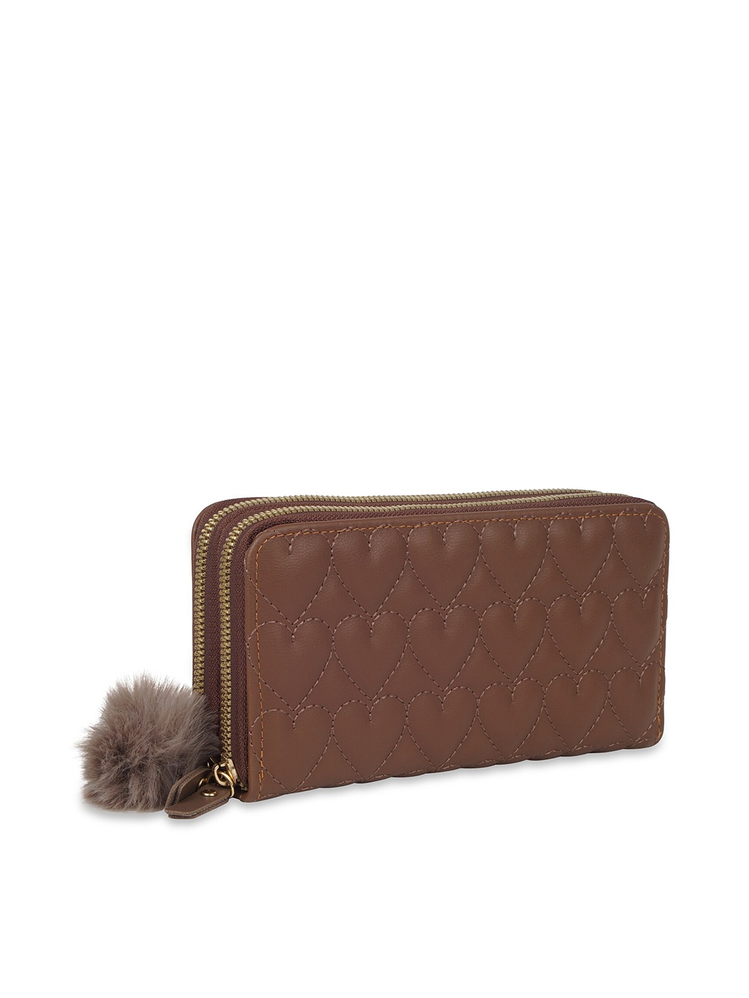 

Kanvas Katha Women Geometric Quilted PU Zip Around Wallet, Brown