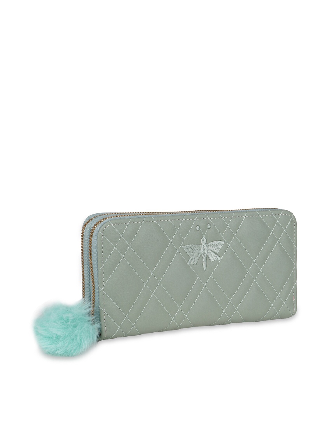 

Kanvas Katha Women Geometric Textured Quilted PU Zip Around Wallet, Green