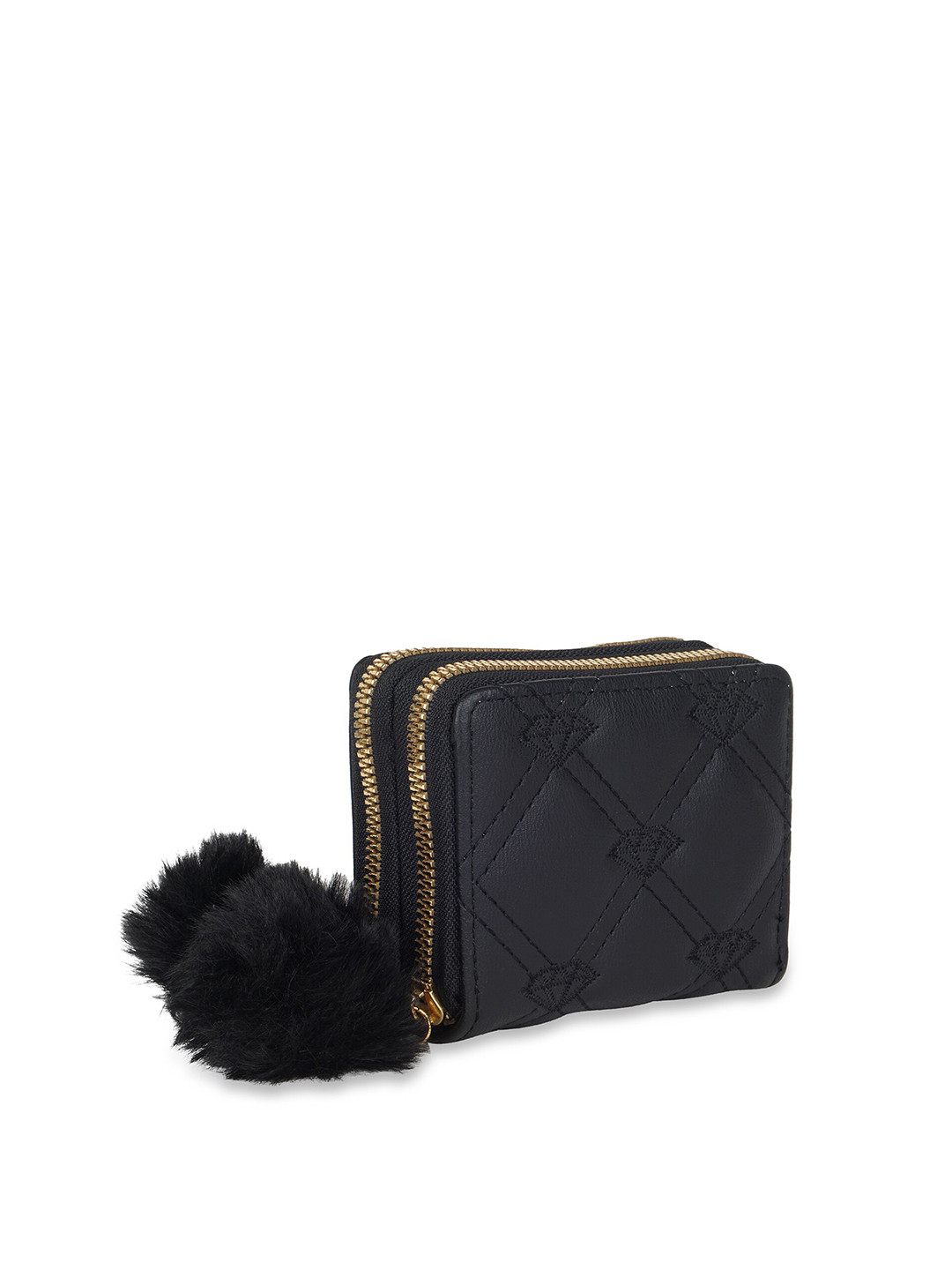 

Kanvas Katha Women Textured Quilted Zip Around Wallet, Black