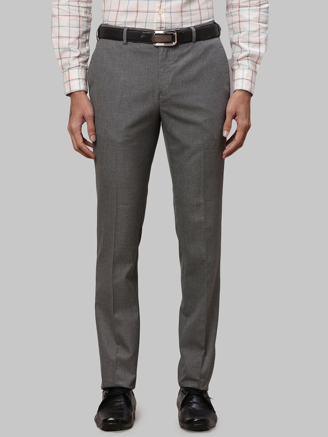 

Raymond Men Checked Slim Fit Formal Trousers, Grey
