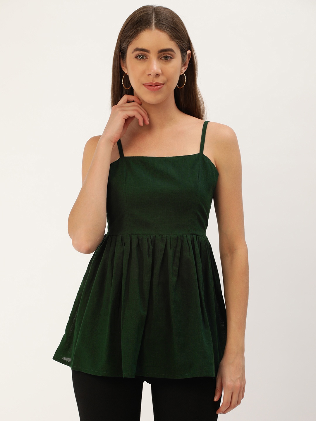 

IQRAAR Gathered Bows A-Line Top, Green