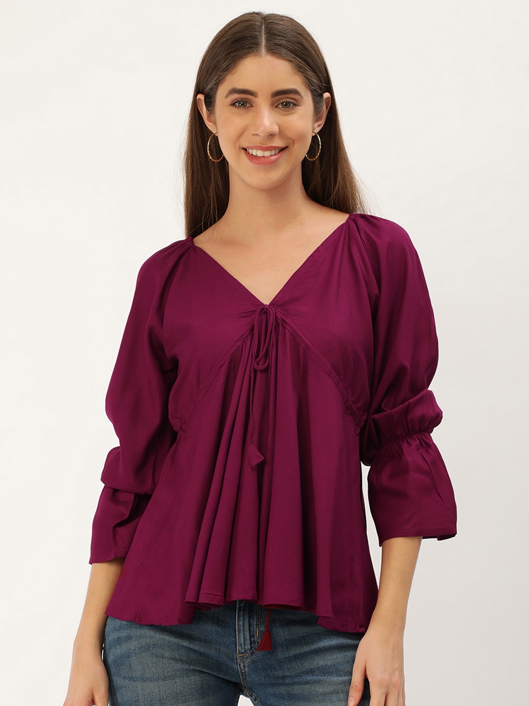 

IQRAAR Tie-Ups A-Line Top, Burgundy