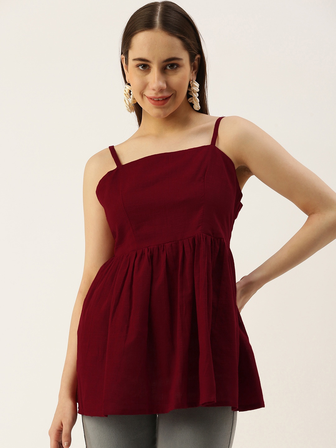 

IQRAAR Pure Cotton Styled Back Top, Maroon