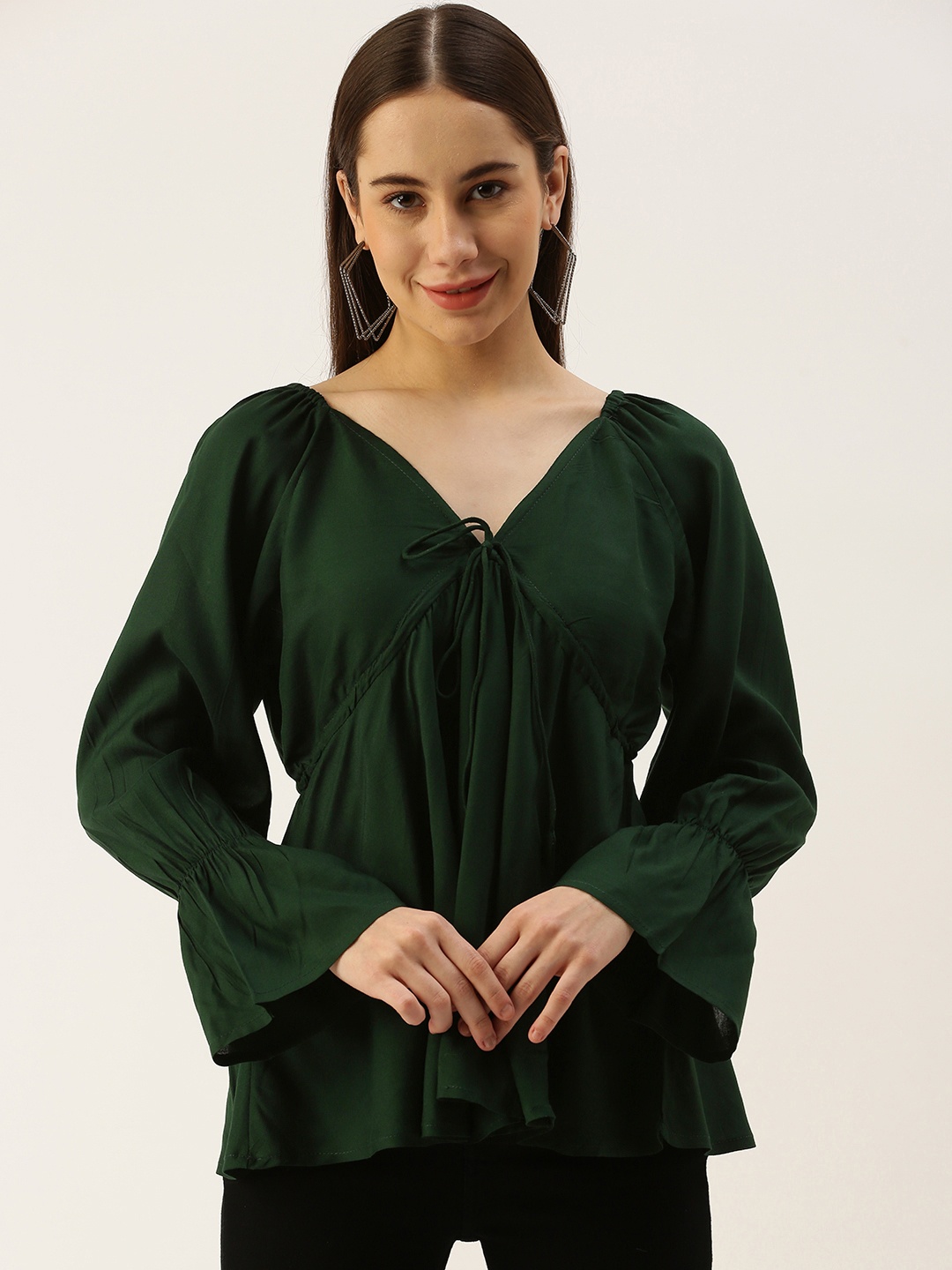 

IQRAAR V- Neck Empire Top, Green