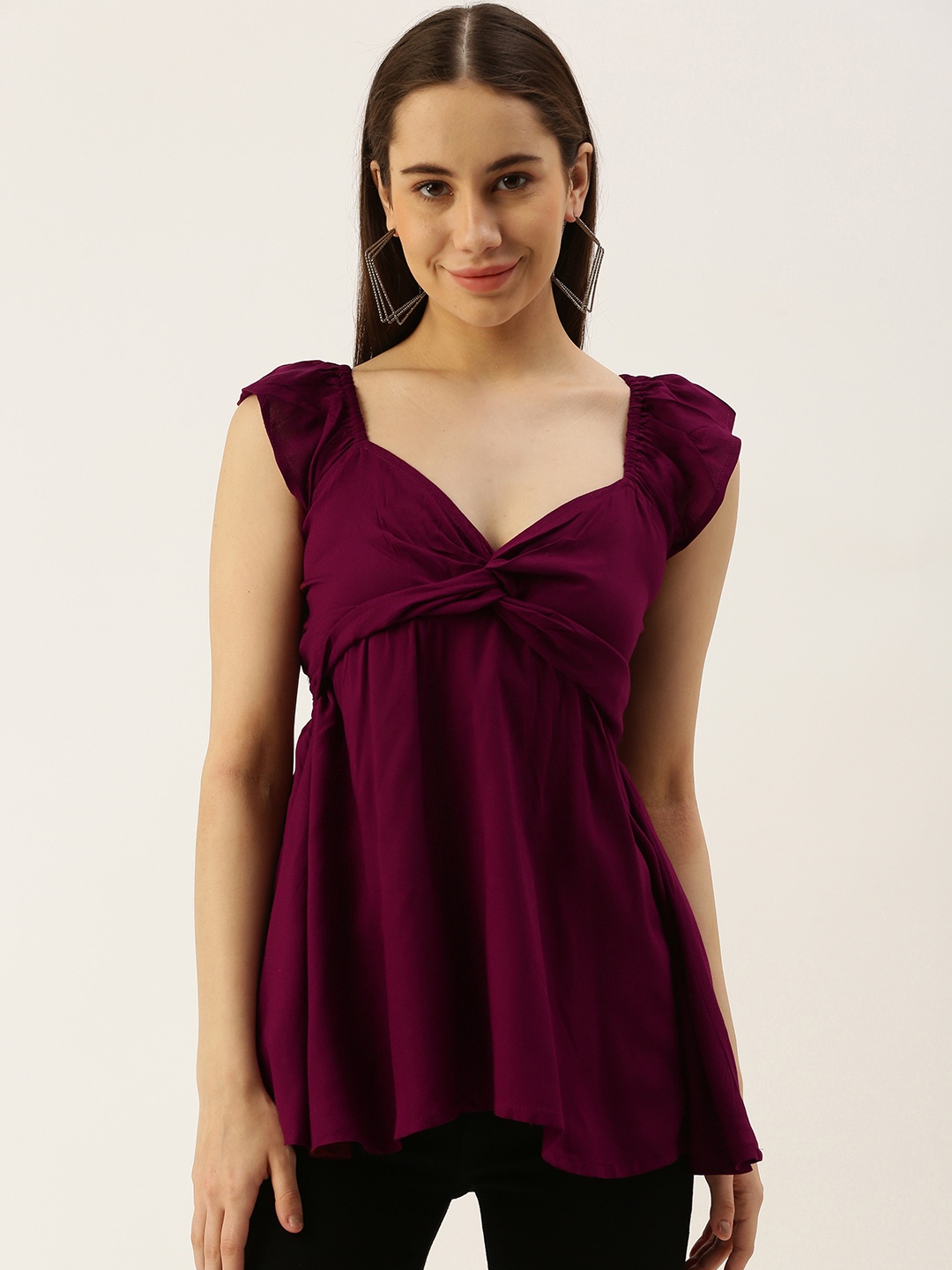 

IQRAAR Sweetheart Neck A-Line Top, Maroon