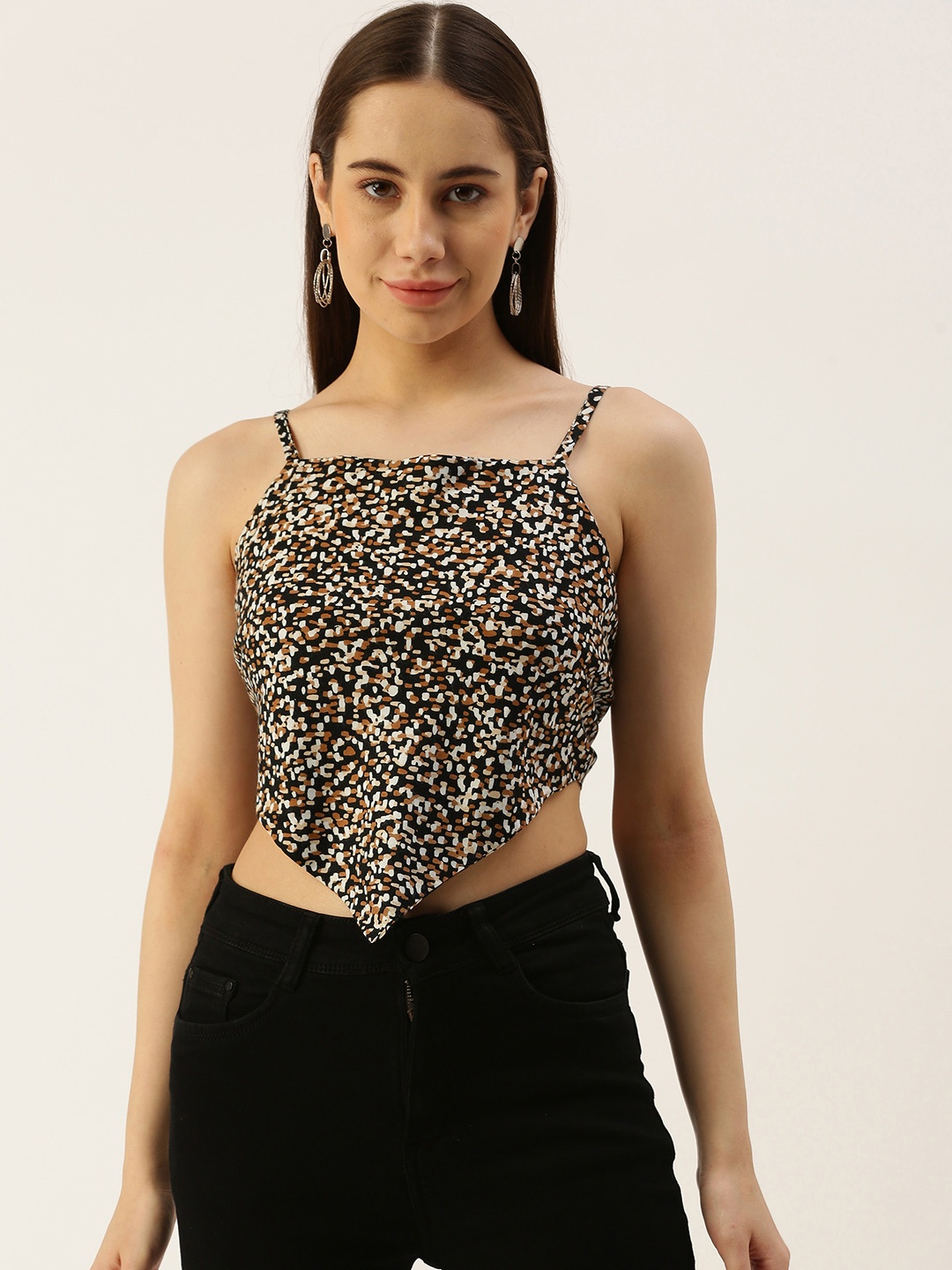 

IQRAAR Animal Print Styled Back Top, Black