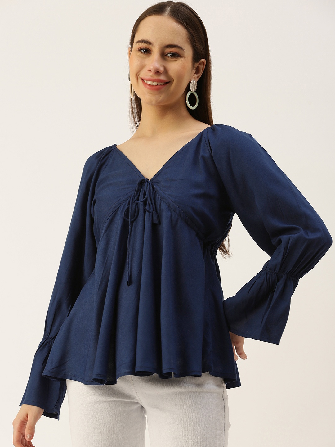 

IQRAAR V-Neck A-Line Top, Navy blue