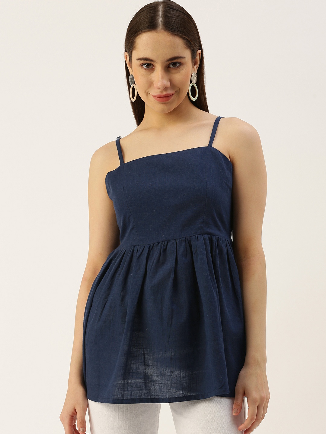 

IQRAAR Pure Cotton Styled Back Top, Navy blue