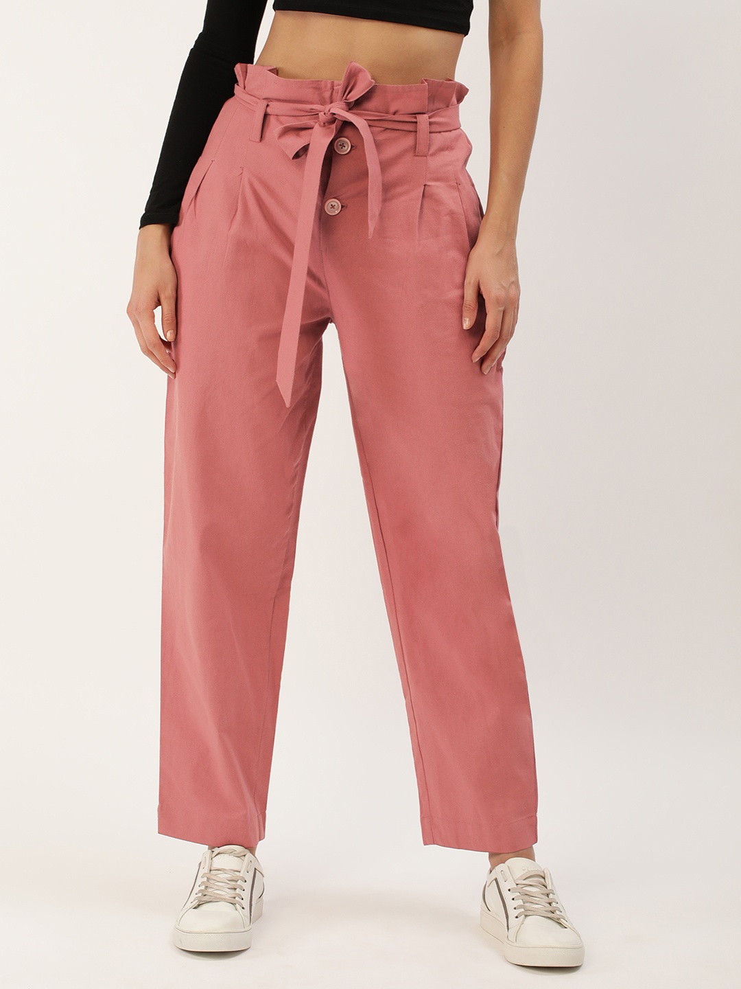 

IQRAAR Women Regular Fit High-Rise Trousers, Rust