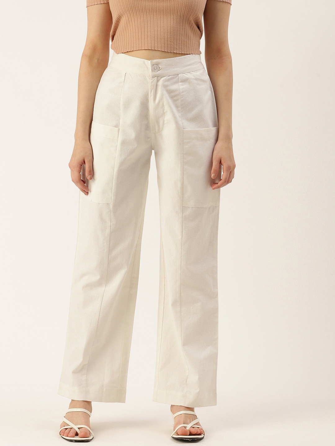 

IQRAAR High-Rise Trousers With Oversized Pockets, White