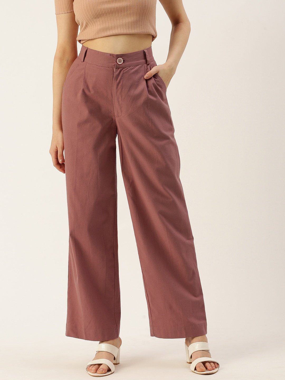 

IQRAAR Women Regular Fit High-Rise Trousers, Rust