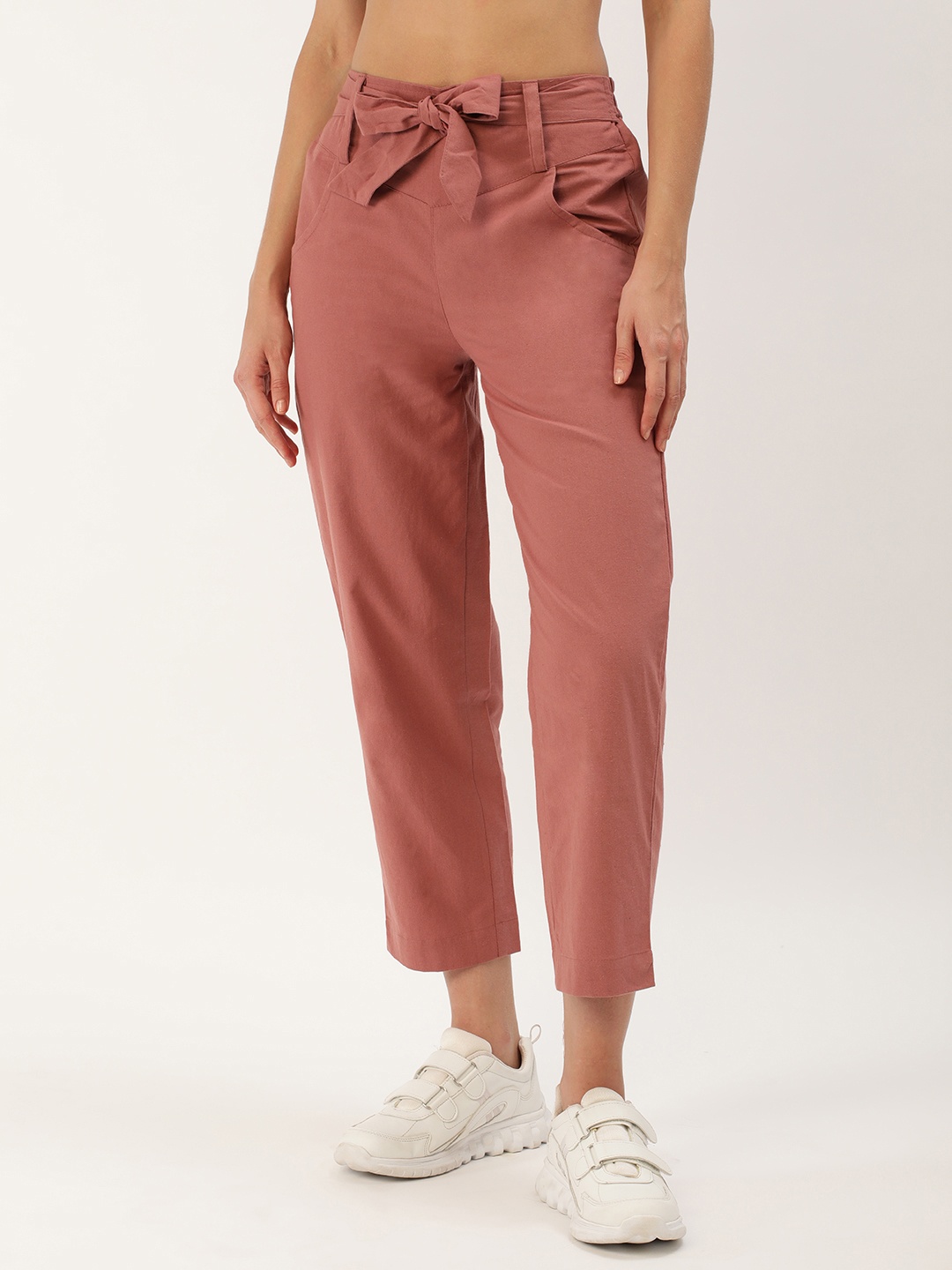 

IQRAAR Women Regular Fit High-Rise Trousers, Rust