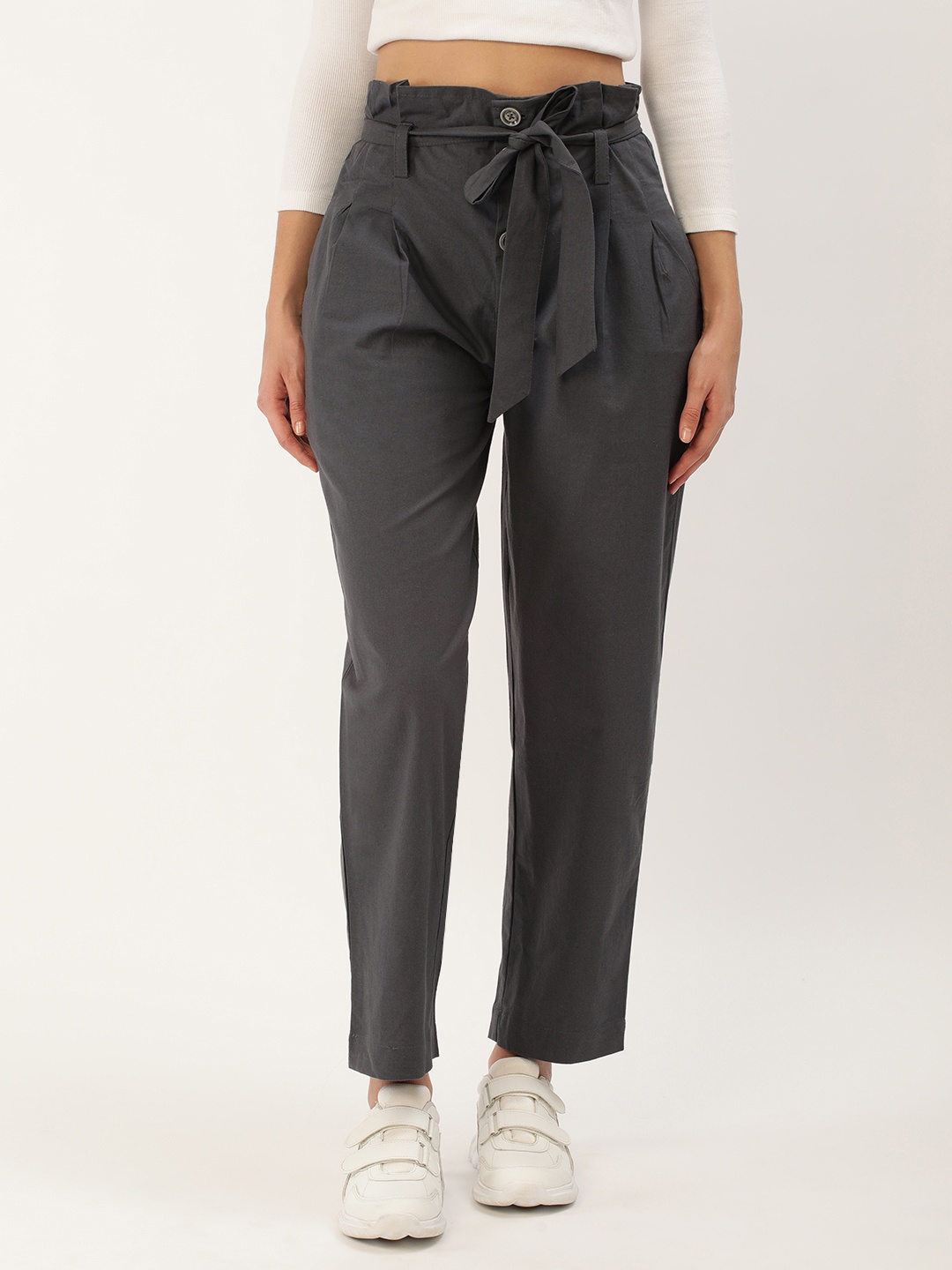 

IQRAAR Women Regular Fit High-Rise Trousers, Grey