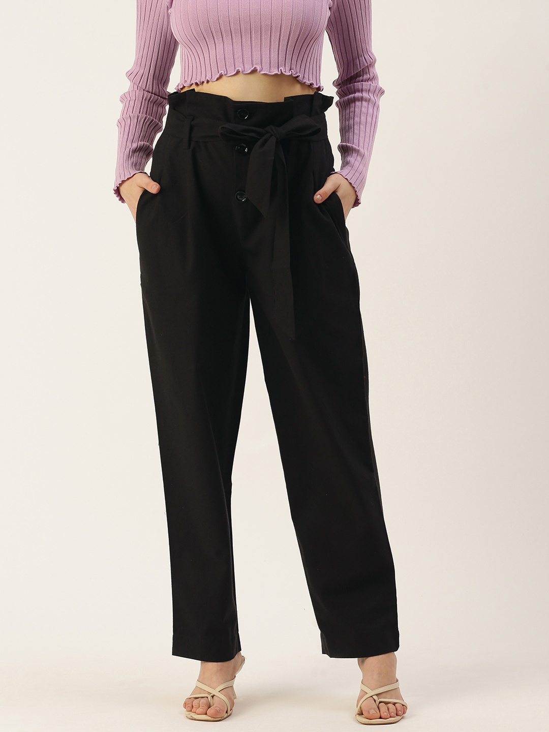 

IQRAAR High-Rise Pleated Trousers, Black