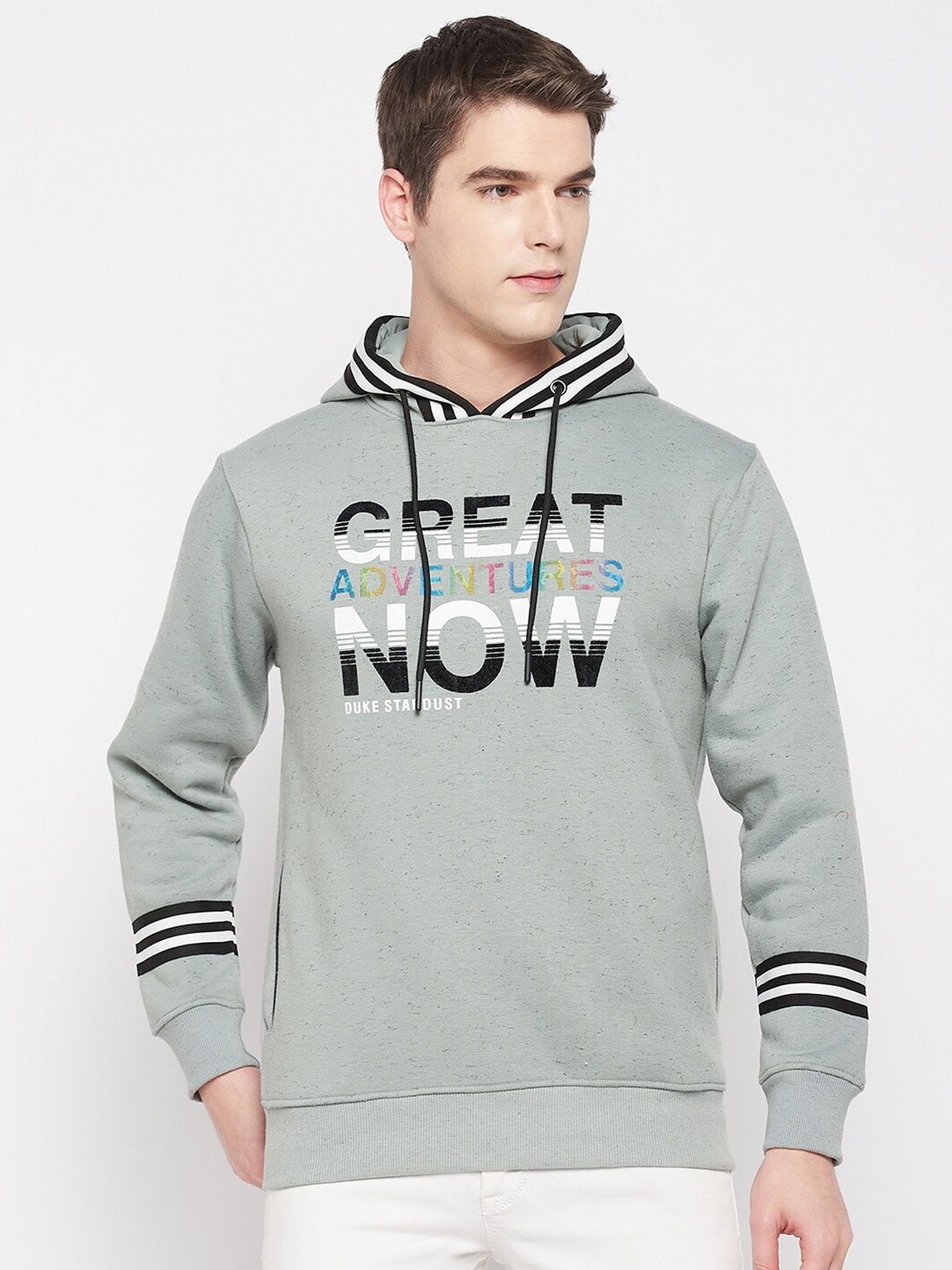 

Duke Men Typography Printed Hooded Pullover Sweatshirt, Grey