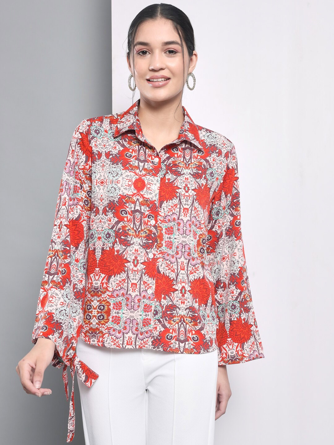 Trend Arrest Women Printed Casual Shirt, Red