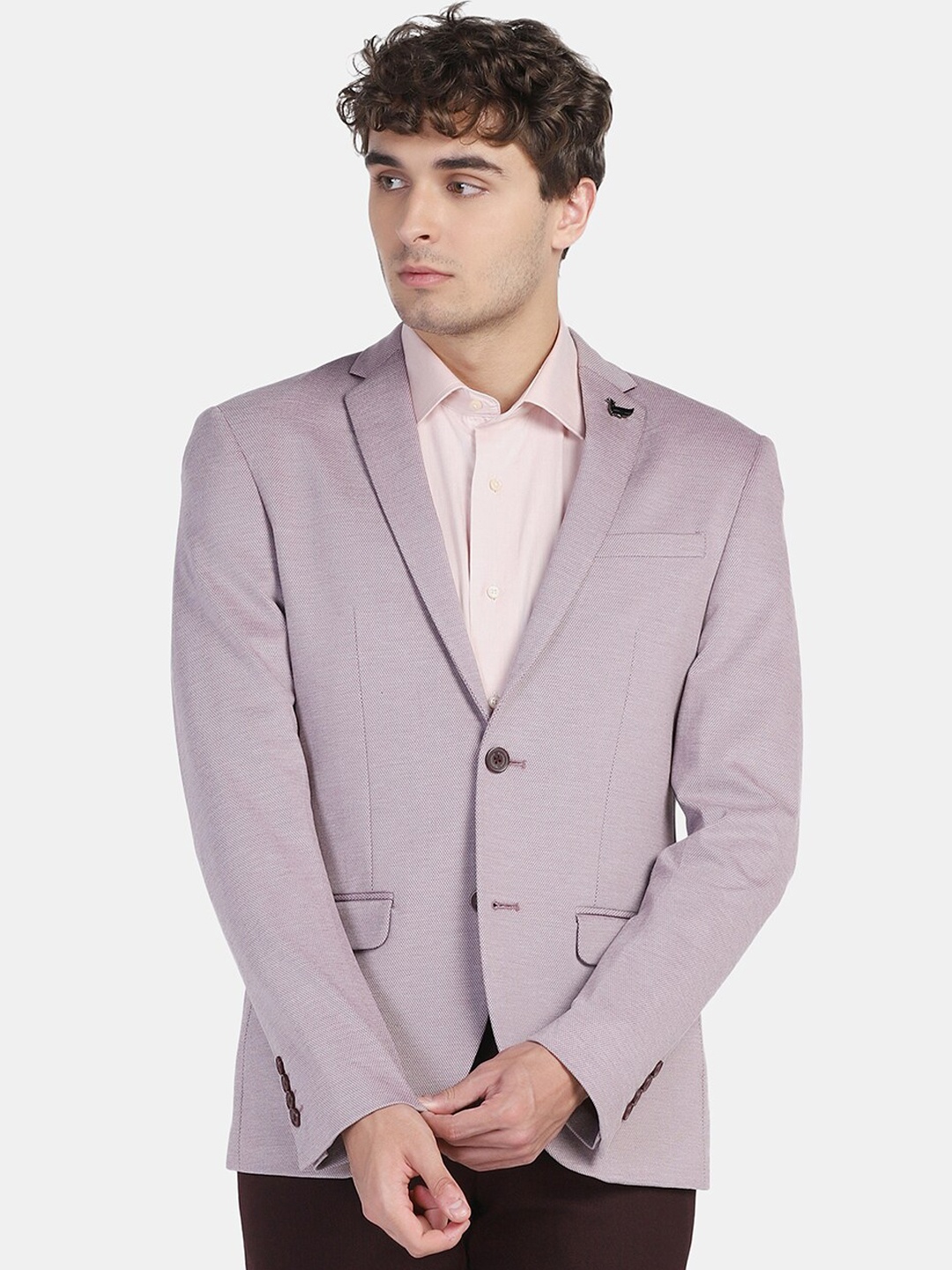 

Blackberrys Men Doby Knitted Slim-Fit Single Breasted Blazer, Pink