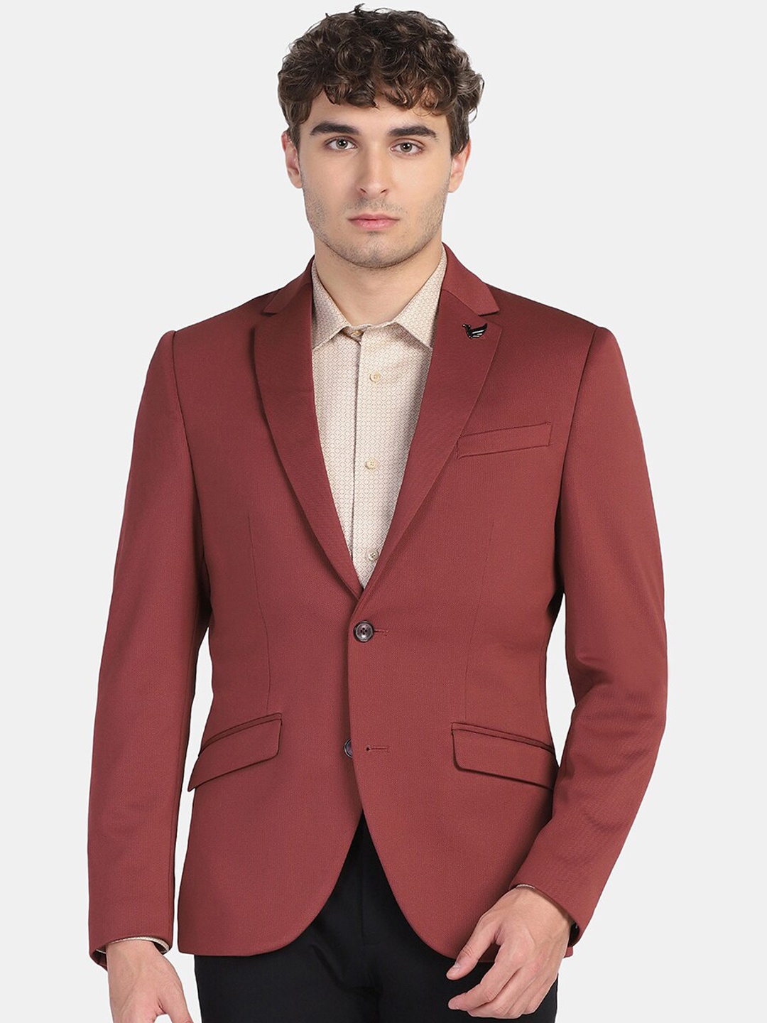 

Blackberrys Men Single-Breasted Slim-Fit Formal Blazer, Rust