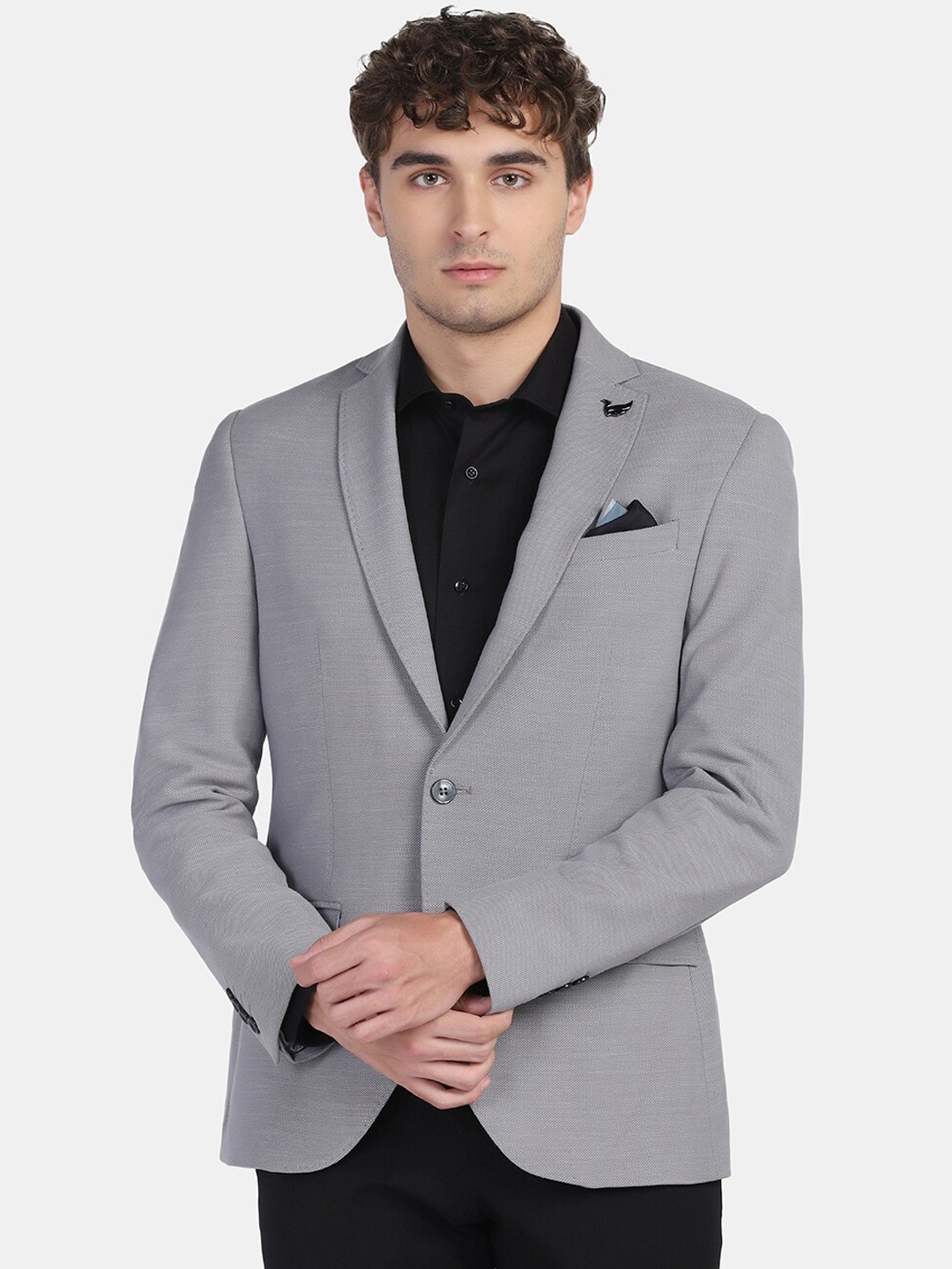 

Blackberrys Men Slim-Fit Single-Breasted Blazers, Grey