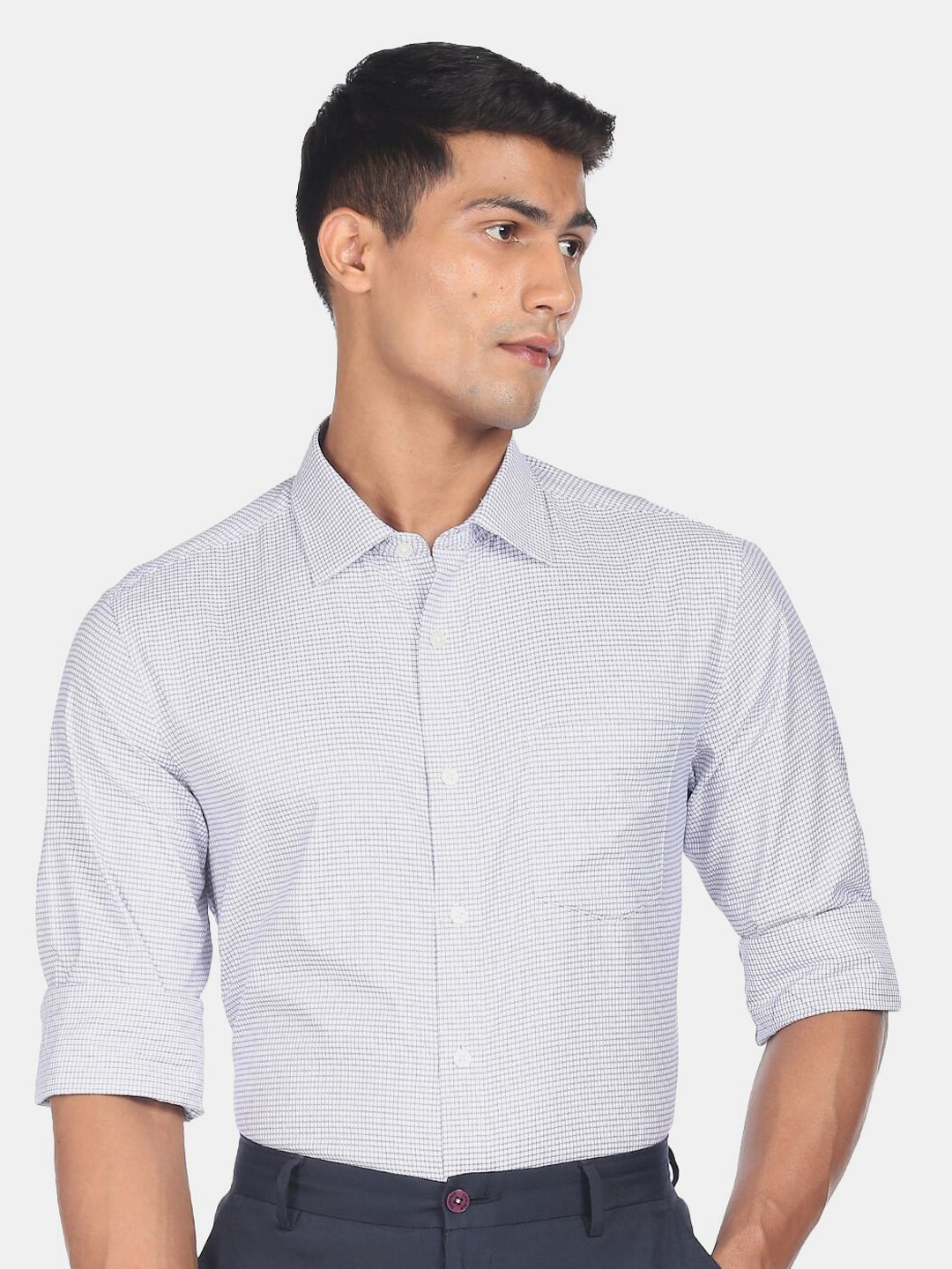

AD By Arvind Men Micro Checked Cotton Formal Shirt, Purple