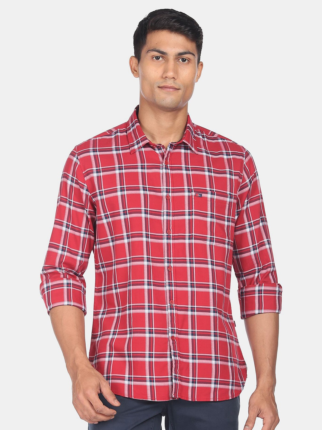 

AD By Arvind Men Slim Fit Tartan Checks Checked Casual Shirt, Red