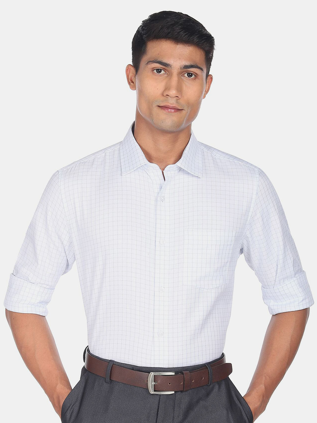 

AD By Arvind Men Checked Pure Cotton Formal Shirt, Blue
