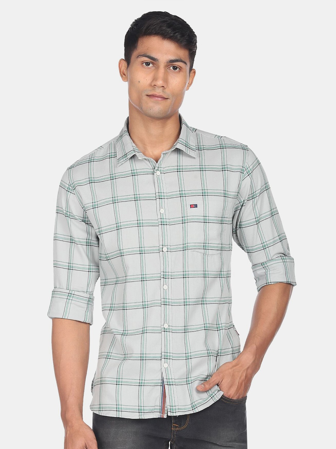 

AD By Arvind Men Slim Fit Tartan Checks Checked Casual Shirt, Grey