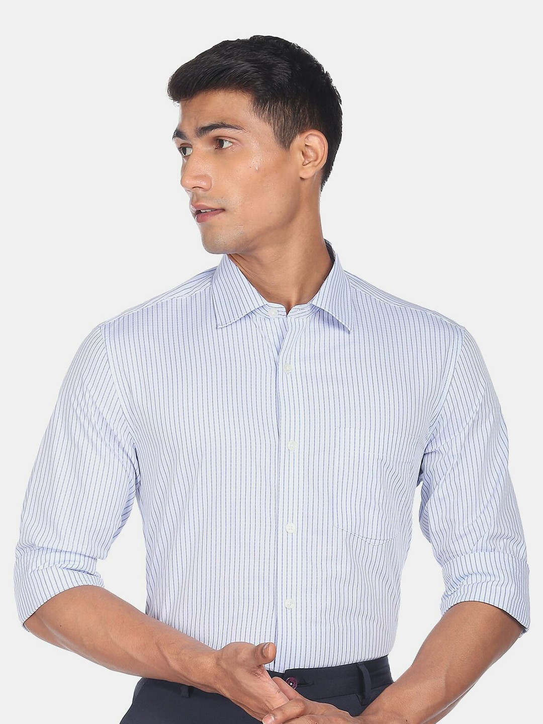 

AD By Arvind Men Striped Pure Cotton Formal Shirt, Blue