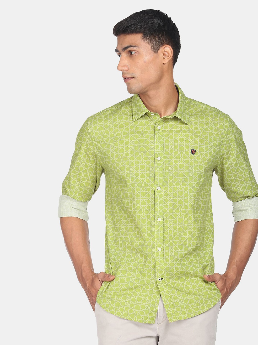 

AD By Arvind Men Slim Fit Printed Casual Shirt, Green