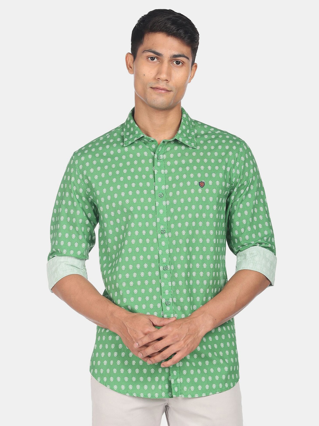 

AD By Arvind Men Slim Fit Floral Printed Pure Cotton Casual Shirt, Green