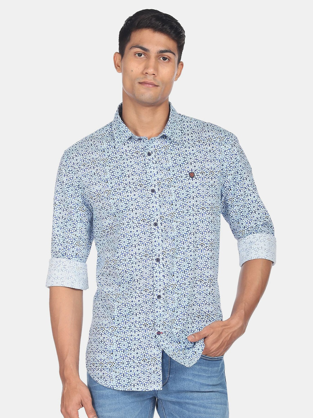 

AD By Arvind Men Slim Fit Printed Casual Cotton Shirt, Blue