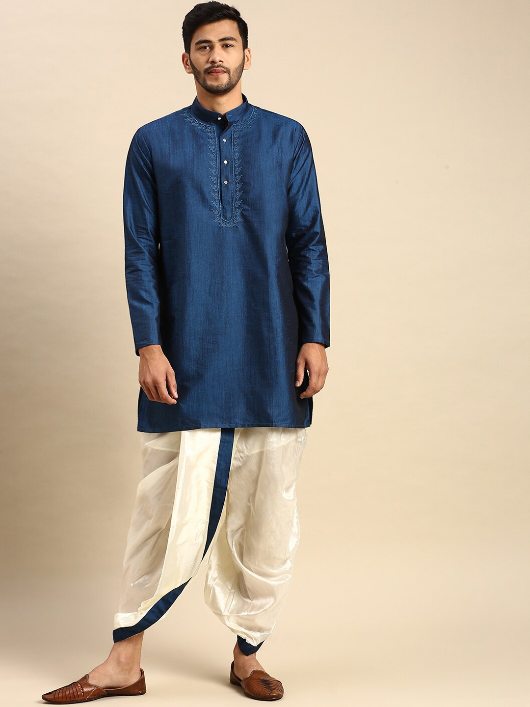 

Ramraj Men Pure Cotton Kurta with Dhoti Pants, Blue