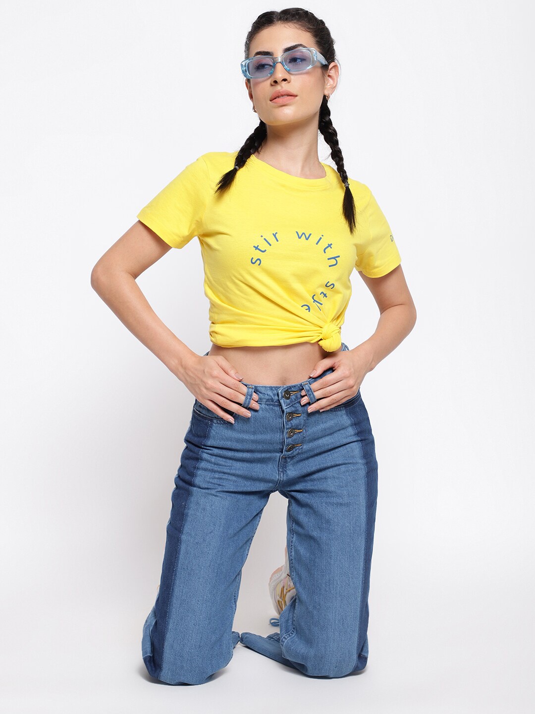 

Belliskey Women Typography Printed T-shirt, Yellow