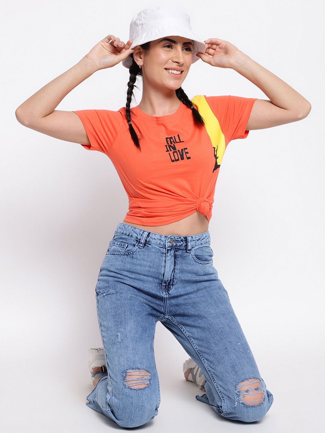 

Belliskey Women Typography Cotton T-shirt, Orange