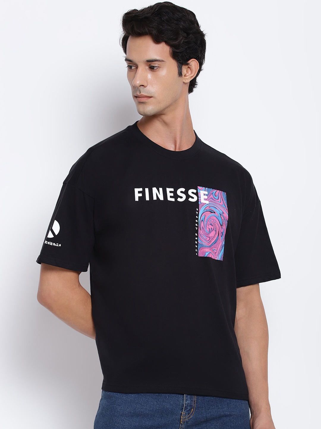 

Belliskey Men Typography Loose T-shirt, Black