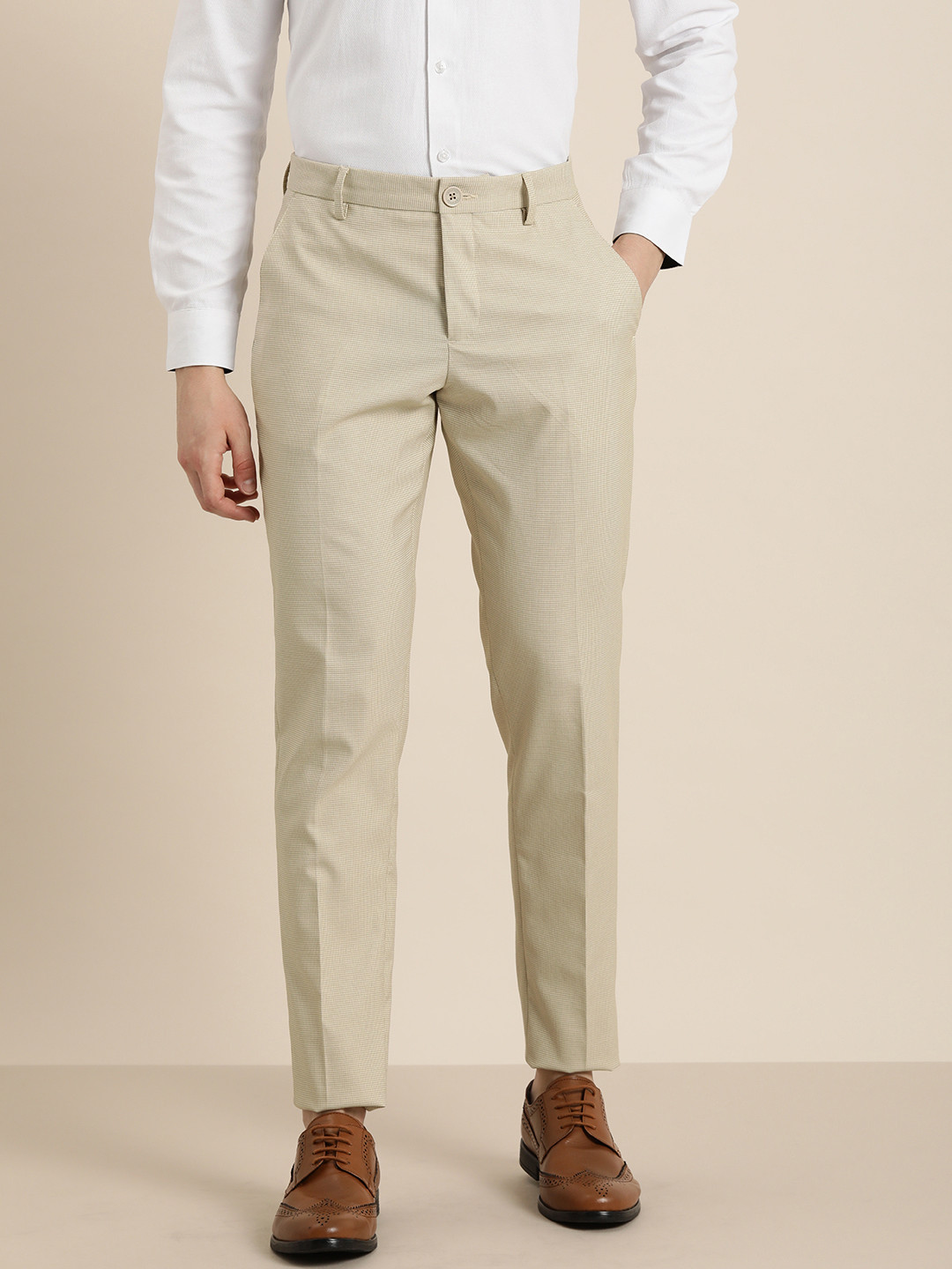 

INVICTUS Men Checked Slim Fit Smart Casual Trousers, Khaki