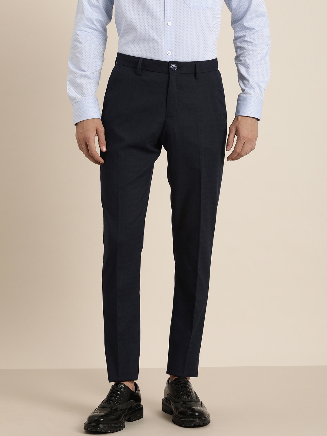

INVICTUS Men Slim Fit Smart Casual Trousers, Navy blue