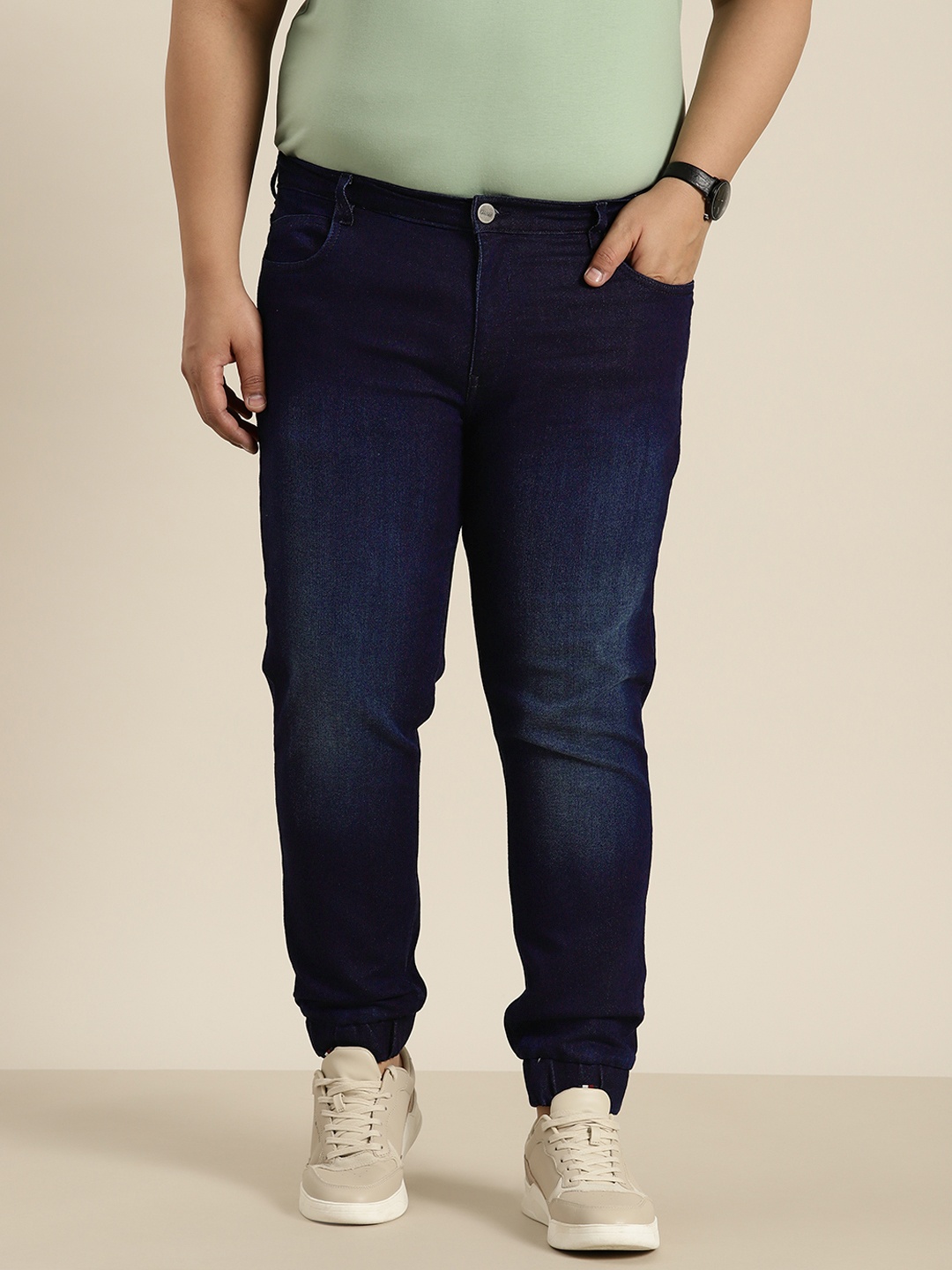 

Sztori Men Plus Size Light Fade Stretchable Jogger Jeans, Navy blue
