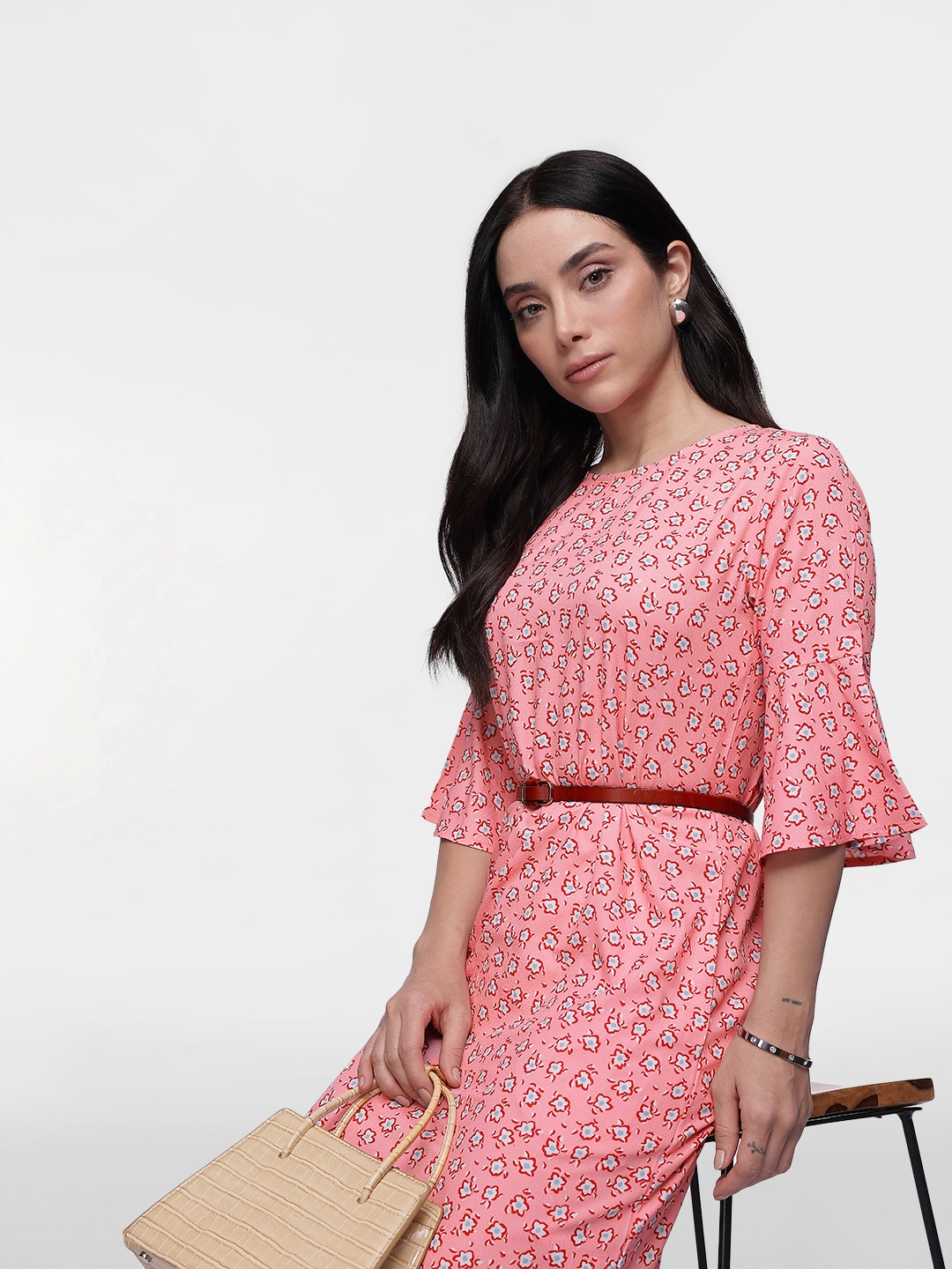 

French Connection Floral Printed Bell Sleeves Sheath Dress, Pink