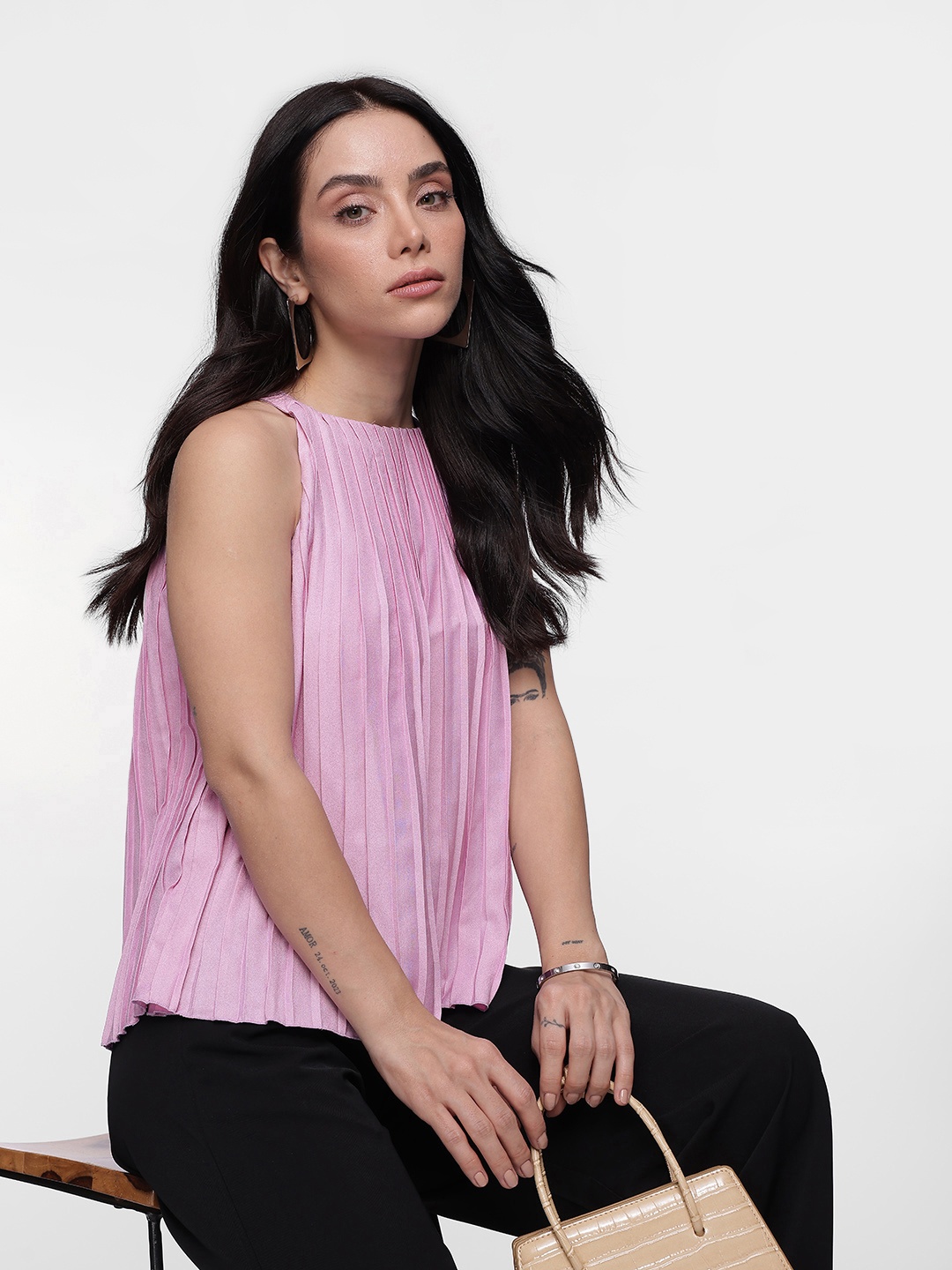 

French Connection Accordion Pleats Top, Lavender