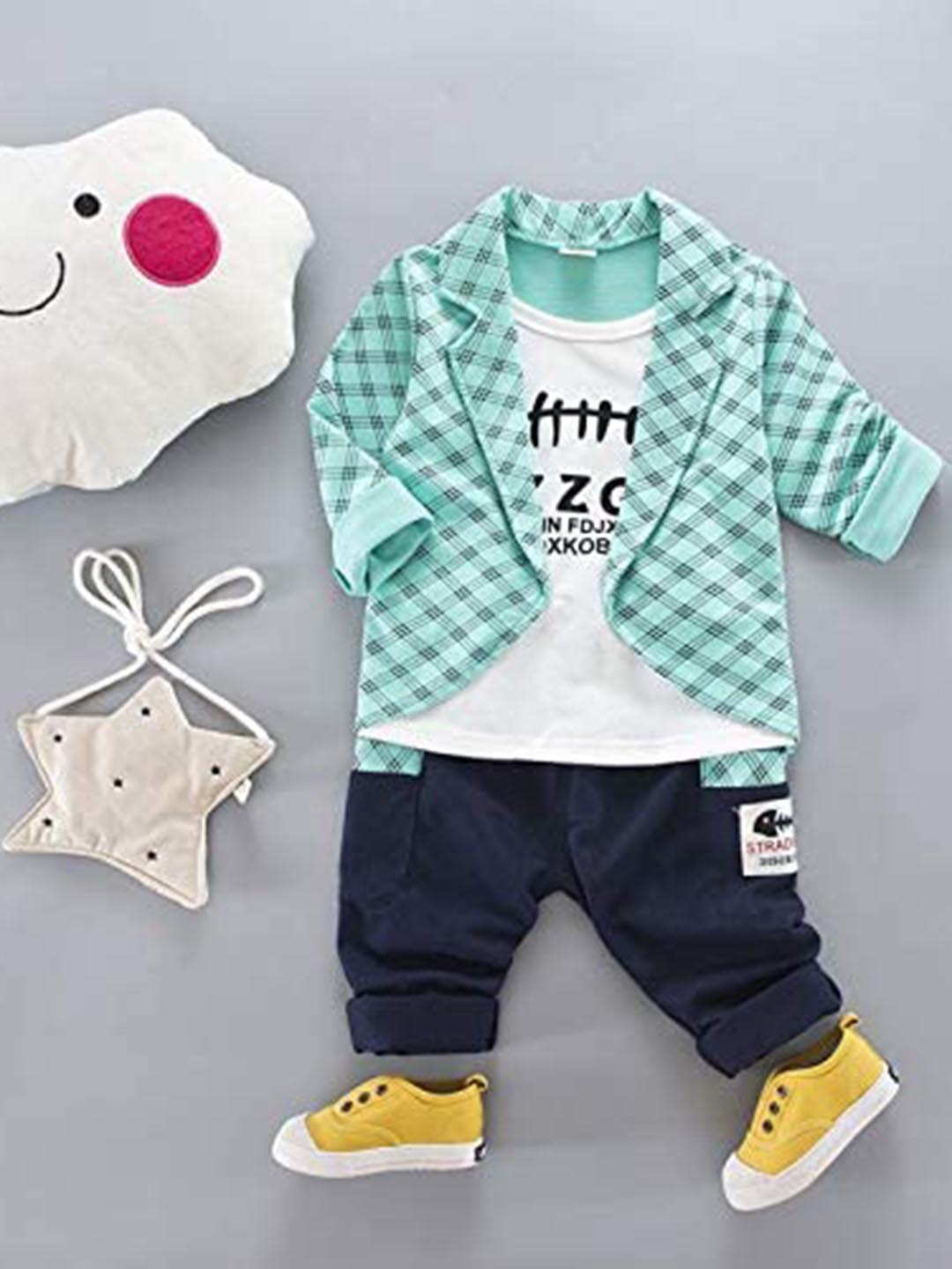 

Googo Gaaga Boys Checked T-shirt and Shirt with Trousers, Green