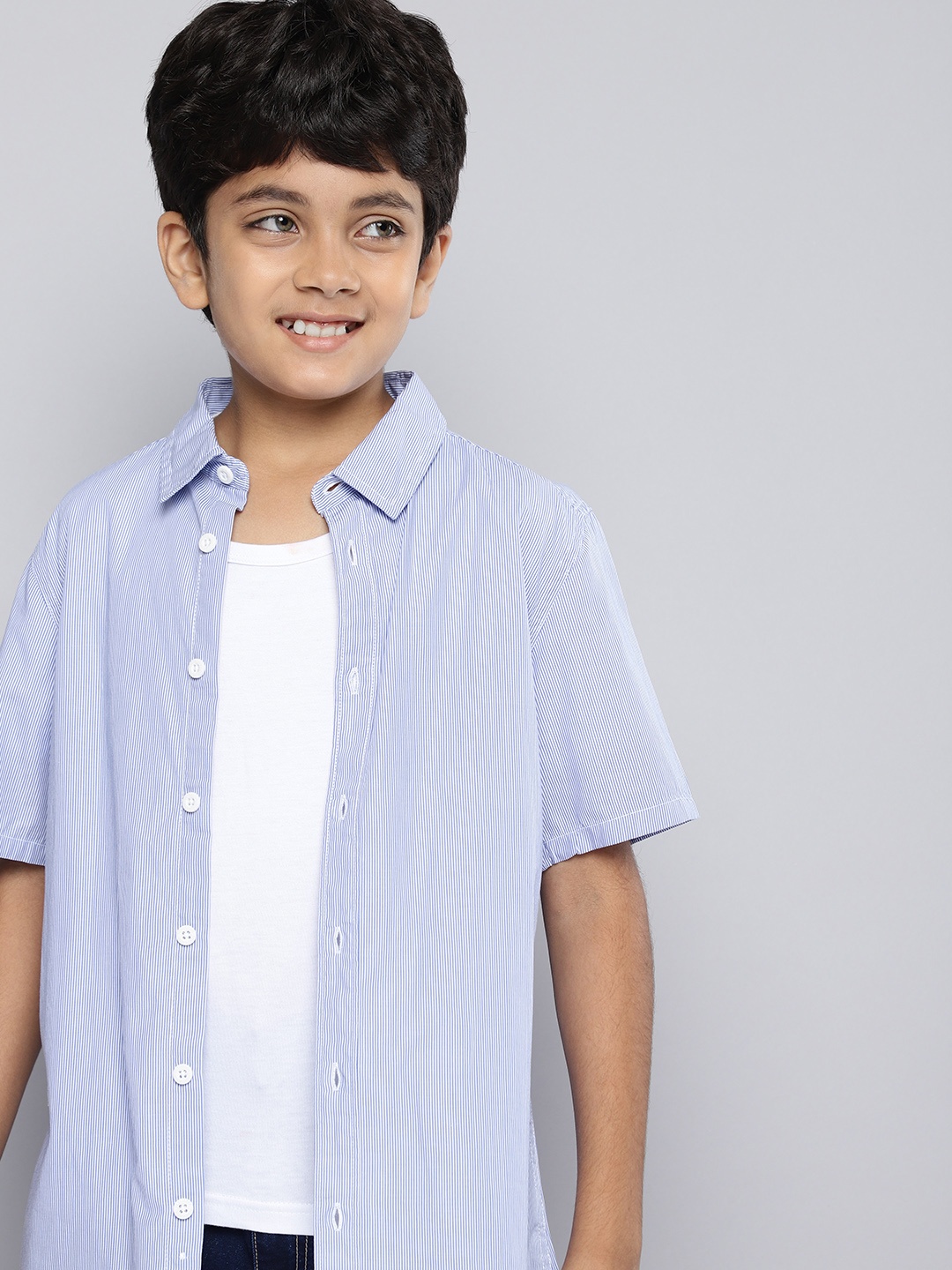 

HERE&NOW Boys Pinstriped Opaque Casual Shirt, Blue