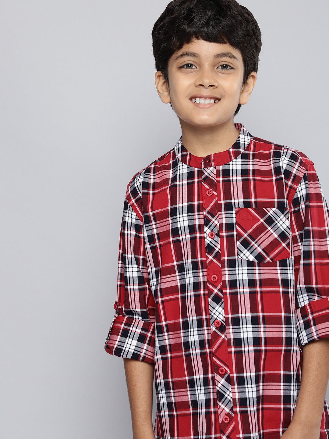 

HERE&NOW Boys Checked Pure Cotton Casual Shirt, Red