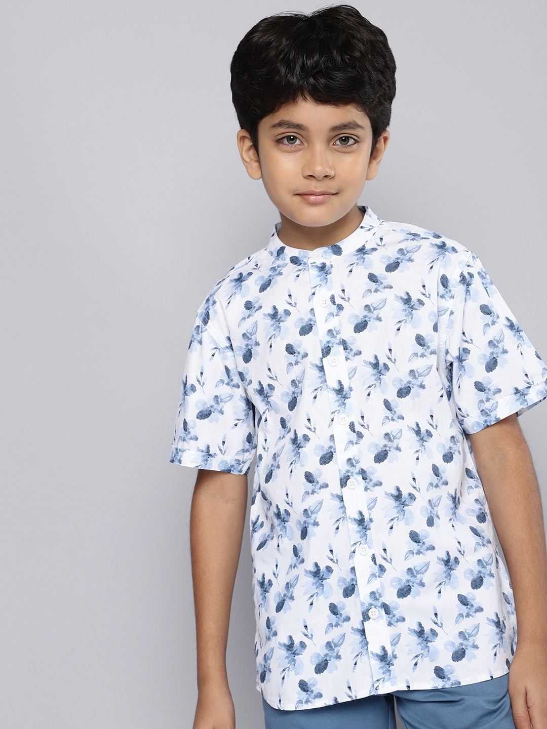 

HERE&NOW Boys Printed Pure Cotton Casual Shirt, White